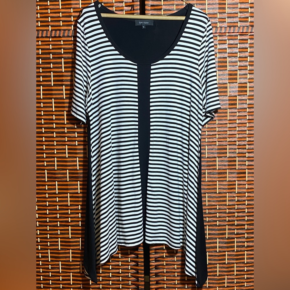 Karen Kane 1X Black & White Striped High-Low Tunic Top